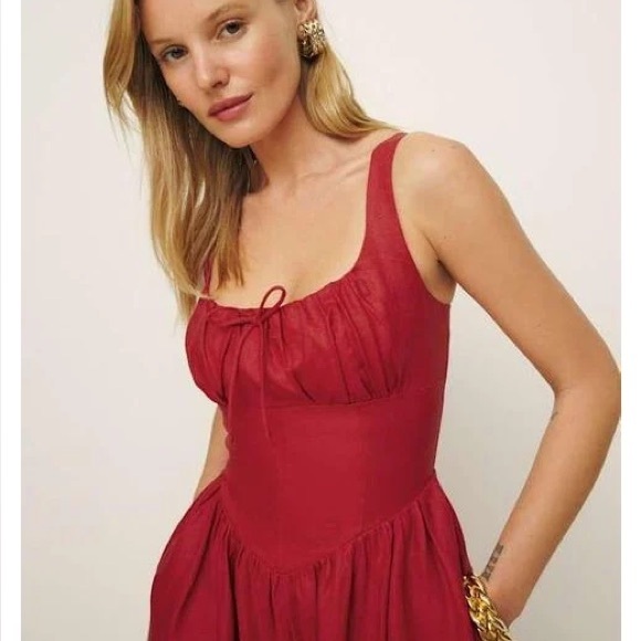 NWOT Reformation Balia Linen Midi / Maxi Dress in Sundried Tomato Red - Picture 2 of 14